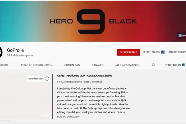 Canal de YouTube de GoPro. Su estrategia en redes sociales.